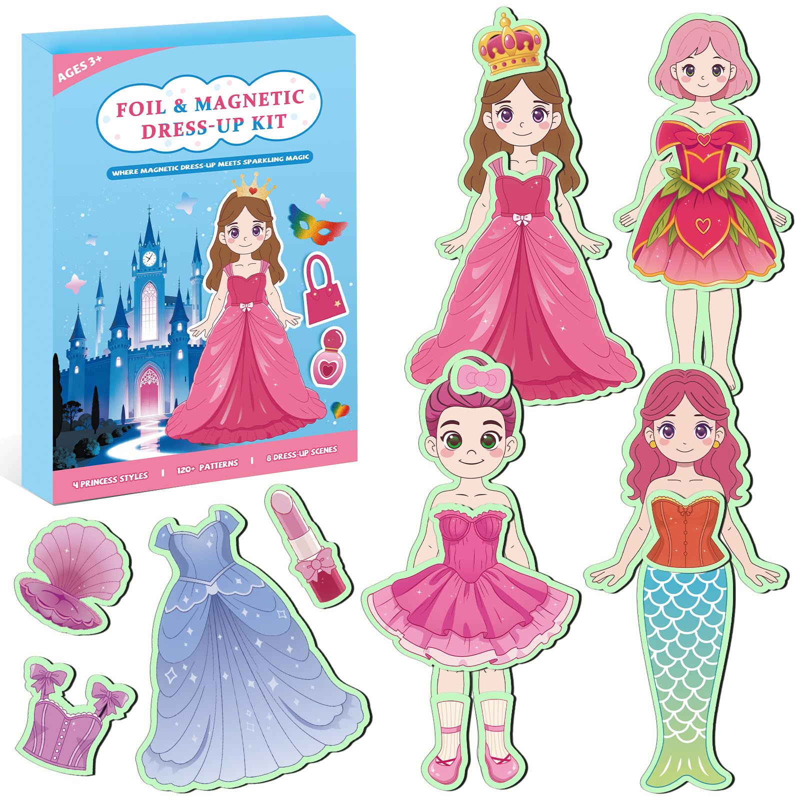 FLUXOJOY magnetic dress up dolls kit box shows compact travel storage for kids.