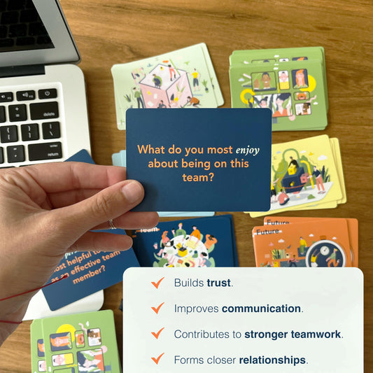 FLUYTCO Building Blocks select a card prompts quick ice-breakers.