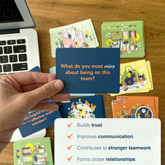 FLUYTCO Building Blocks select a card prompts quick ice-breakers.