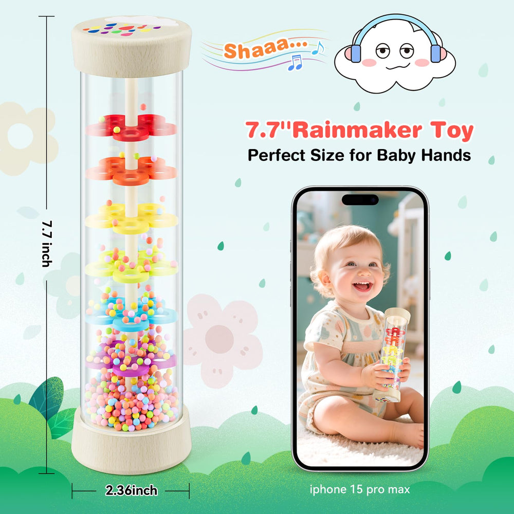 Flwedora Rainmaker Toy, safe-rounded-edges, designed for gentle exploration by babies.
