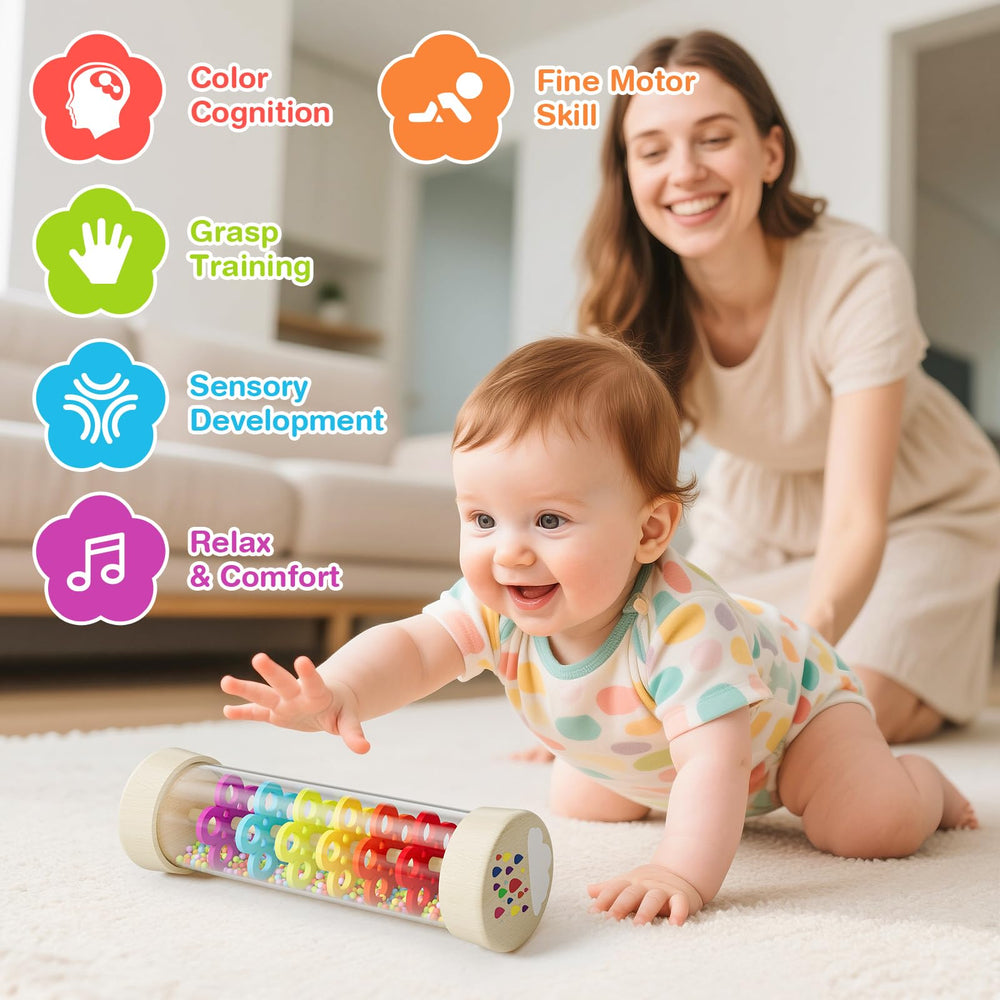 Flwedora Rainmaker Toy, side grasp, easy control for tiny hands.