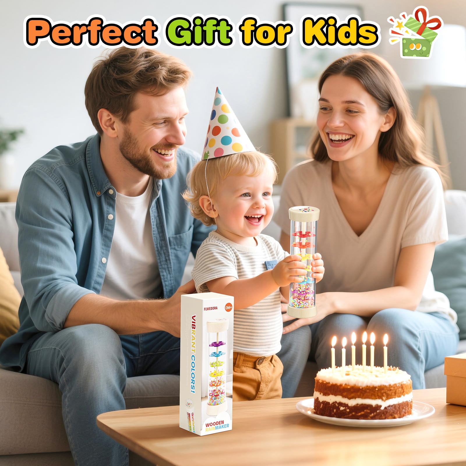 Flwedora Rainmaker Toy, wood finish safety, non-toxic surface for safe exploration.