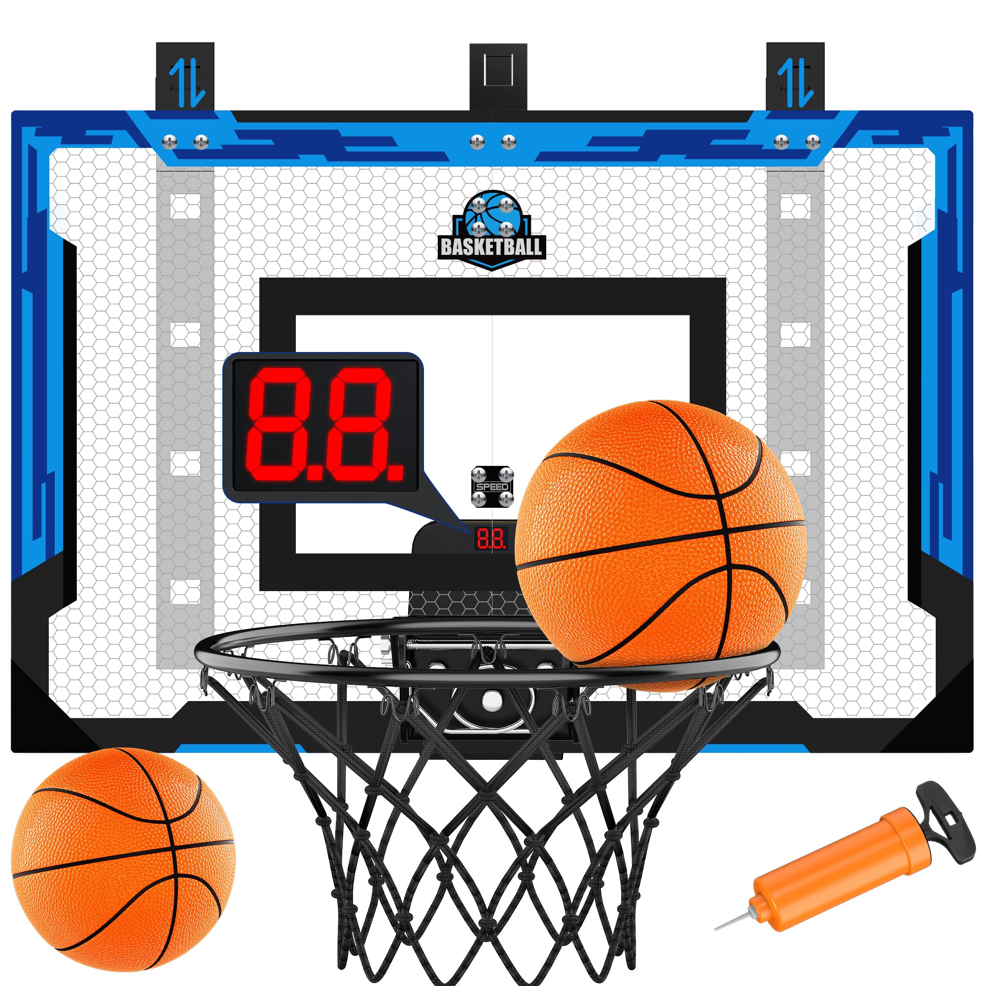 FlyBakiz indoor hoop board over the door for space-saving play.