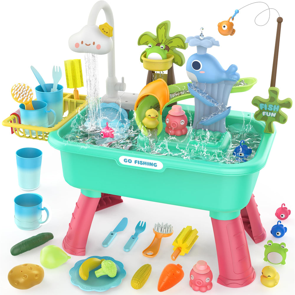 Flybakiz 4-in-1 kitchen play sink with running water promotes imaginative role play.