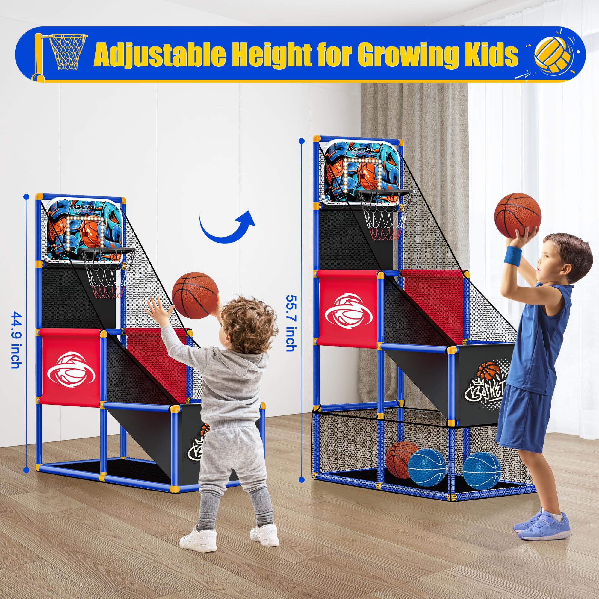 FlyBakiz arcade hoop backboard setup on either side for flexible play.