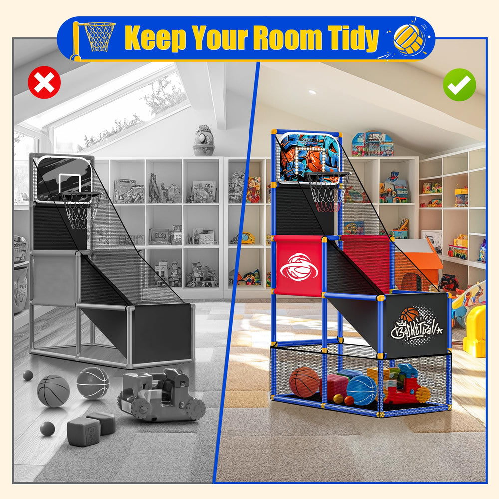 FlyBakiz arcade hoop indoor outdoor use supports versatile family fun.