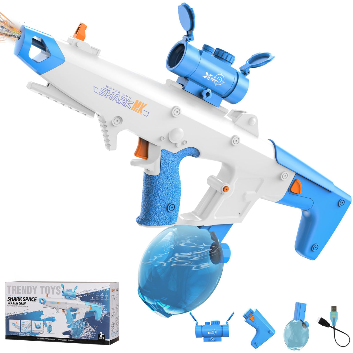 FlyBakiz electric water gun front view ready for backyard battles
