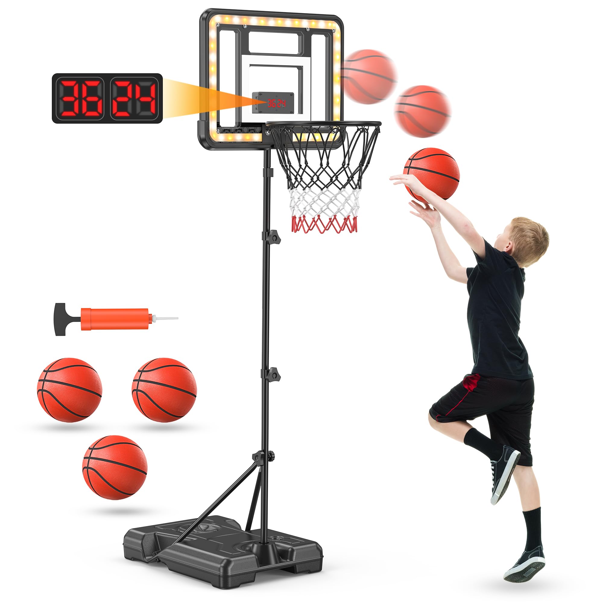 Flybakiz kids indoor basketball hoop stand ready for home play and practice.