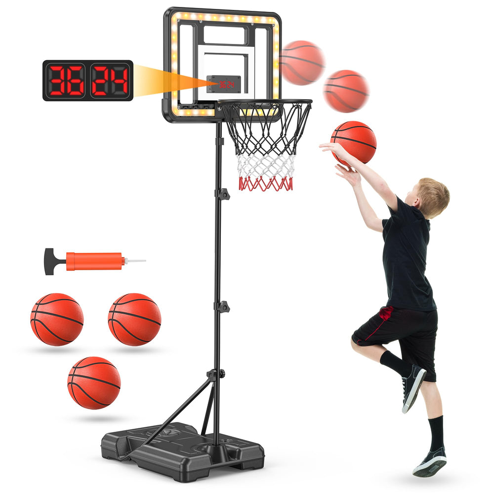 Flybakiz kids indoor basketball hoop stand ready for home play and practice.