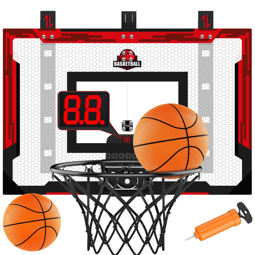 flybakiz over-the-door basketball hoop board for space-saving indoor play.
