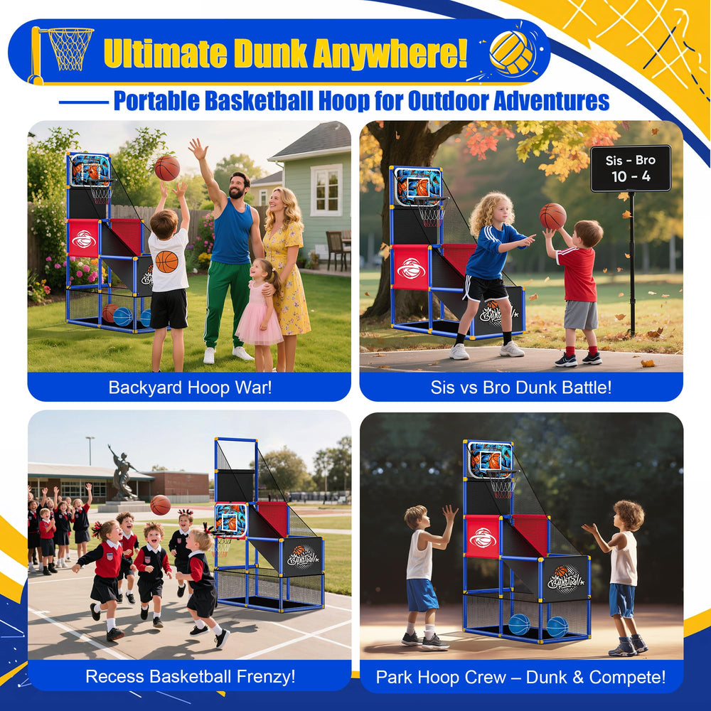 Flybakiz portable indoor-outdoor hoop setup ready for rain or shine play