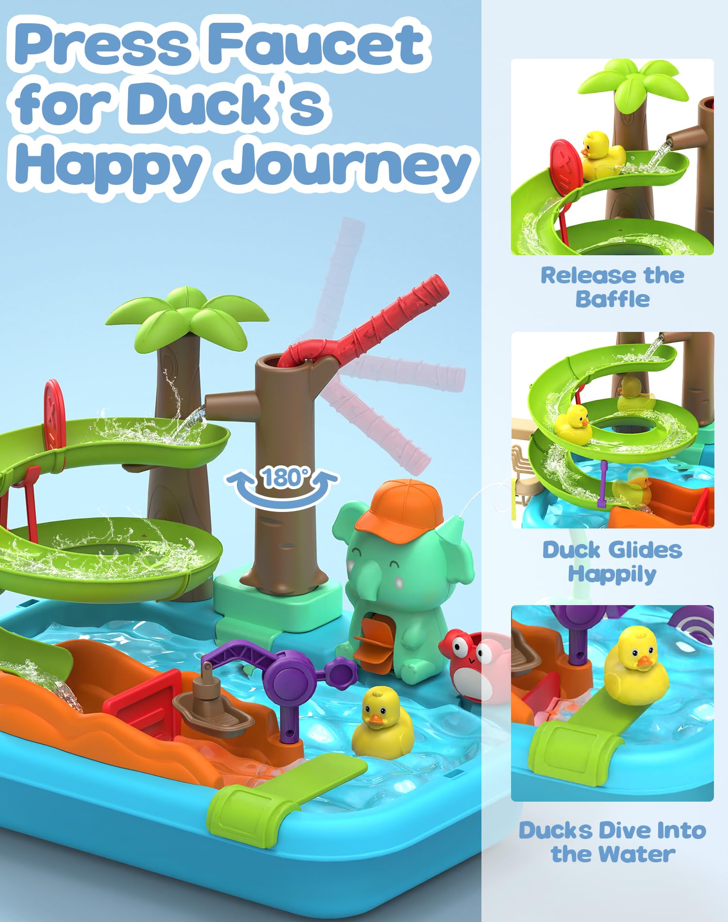 Flybakiz 180-degree faucet and pump create a lively water circulation scene.