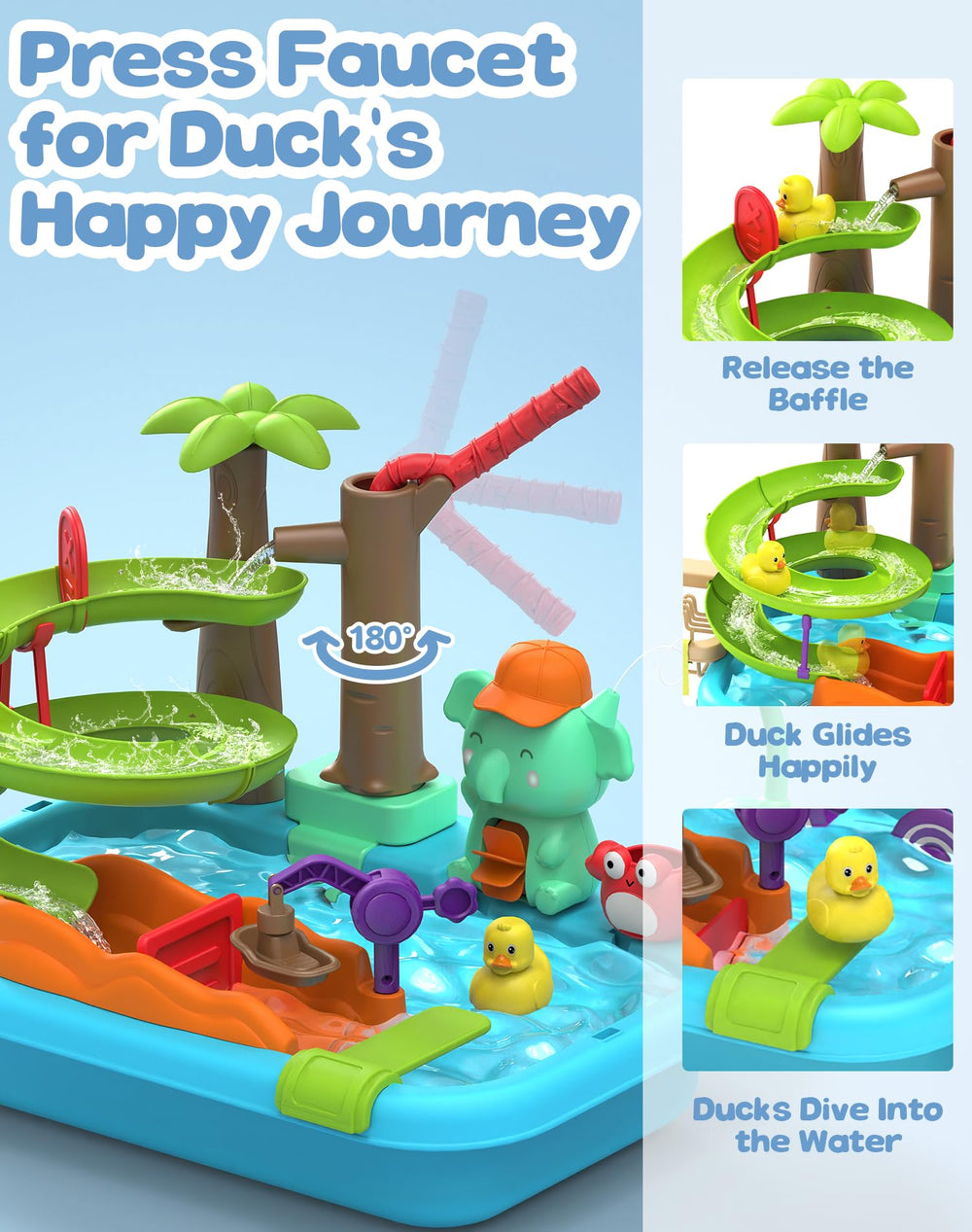Flybakiz 180-degree faucet and pump create a lively water circulation scene.