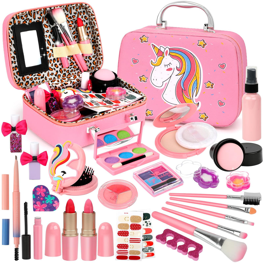 Flybay kids makeup kit case open, organized storage for quick pretend play