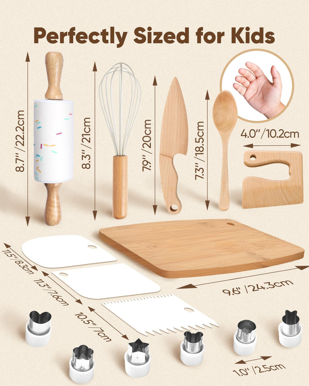 Flybean durable natural solid wood tools for long-lasting kitchen play