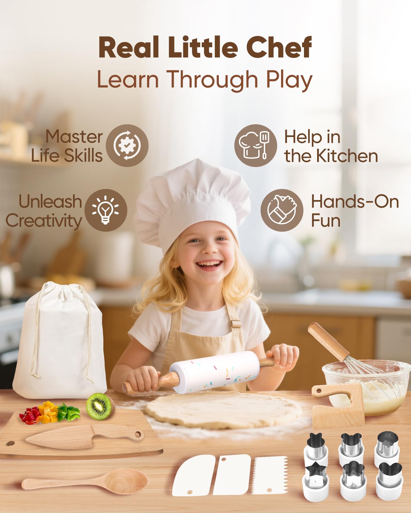 Flybean baking kit with wooden molds and scrapers for creative pastry making
