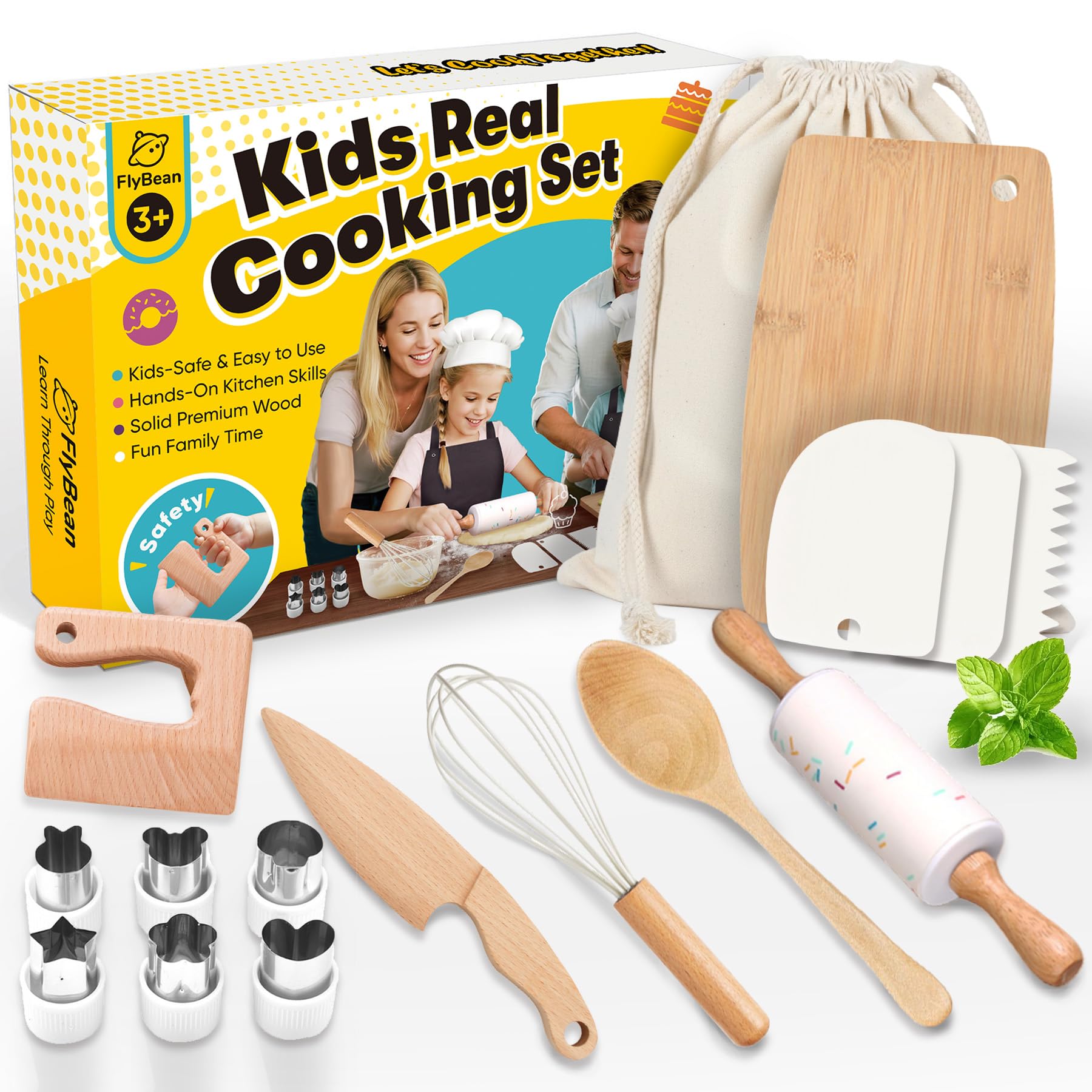 Flybean wooden safe real cooking tool set for kids promoting hands-on cooking fun