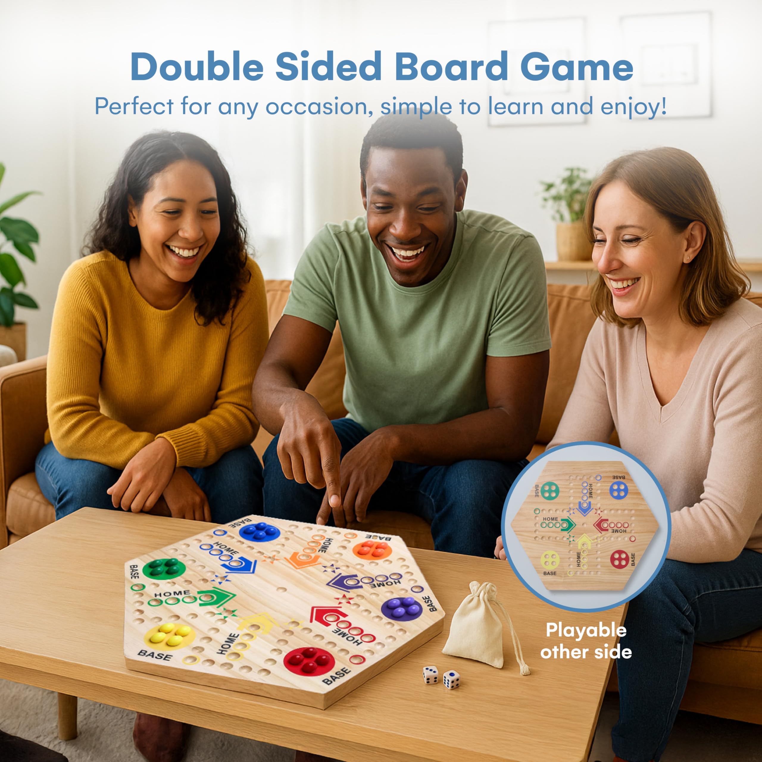 Flybold wooden marble board family game setup on table for gatherings.