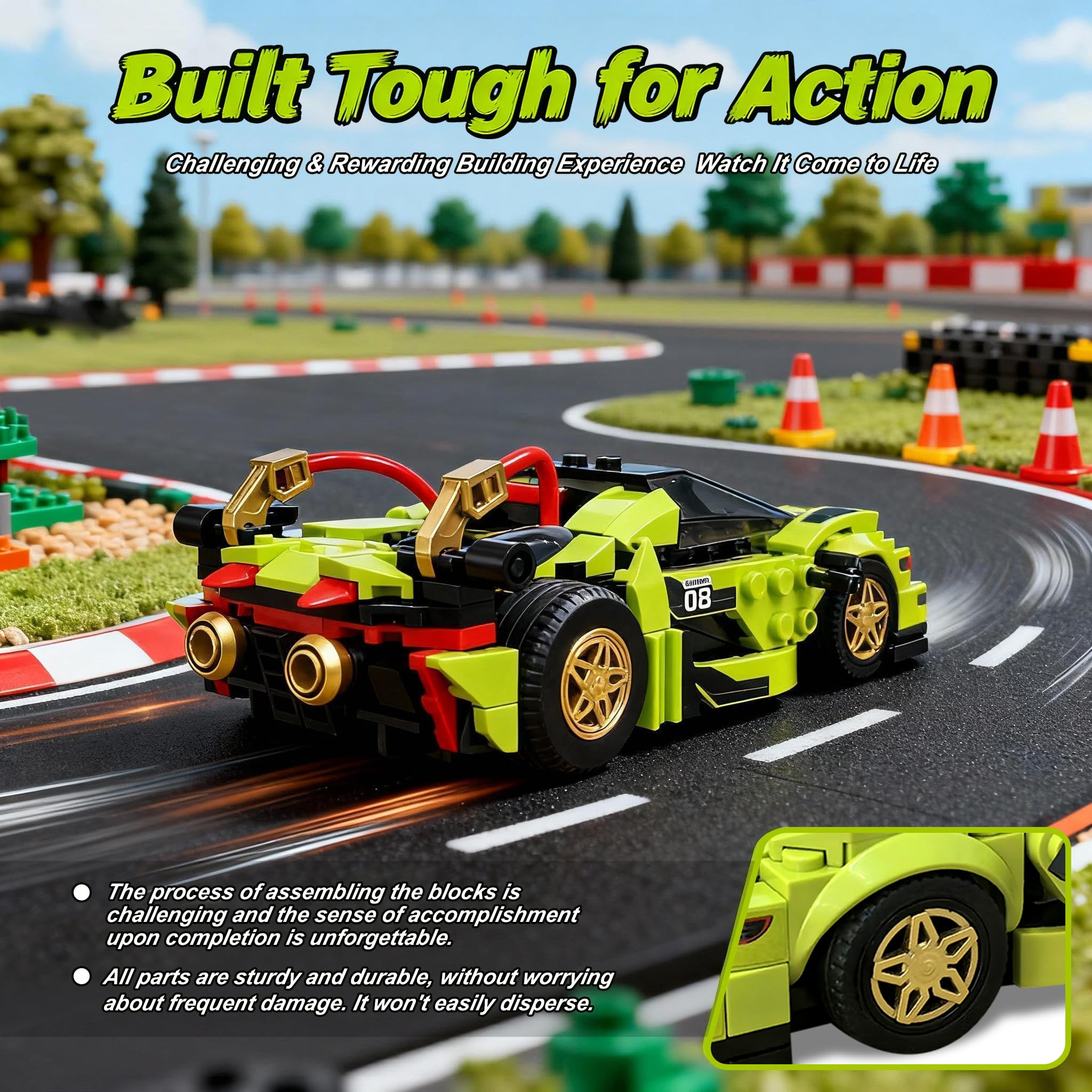 flycites Technic Race Cars building kit side view emphasizes portable learning and creativity