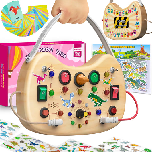 Flycoost Montessori busy board with LED switch for engaging fine motor play