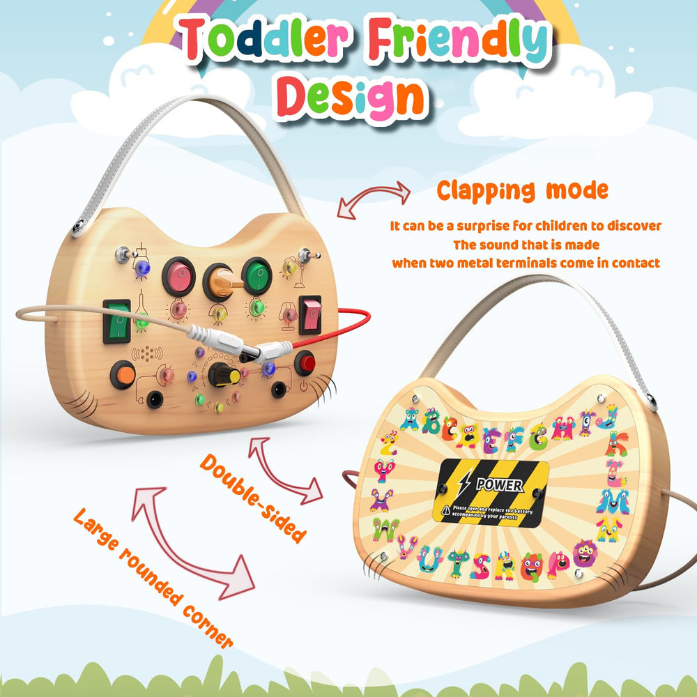 Flycoost toddler sensory board with handle enables on-the-go exploration.