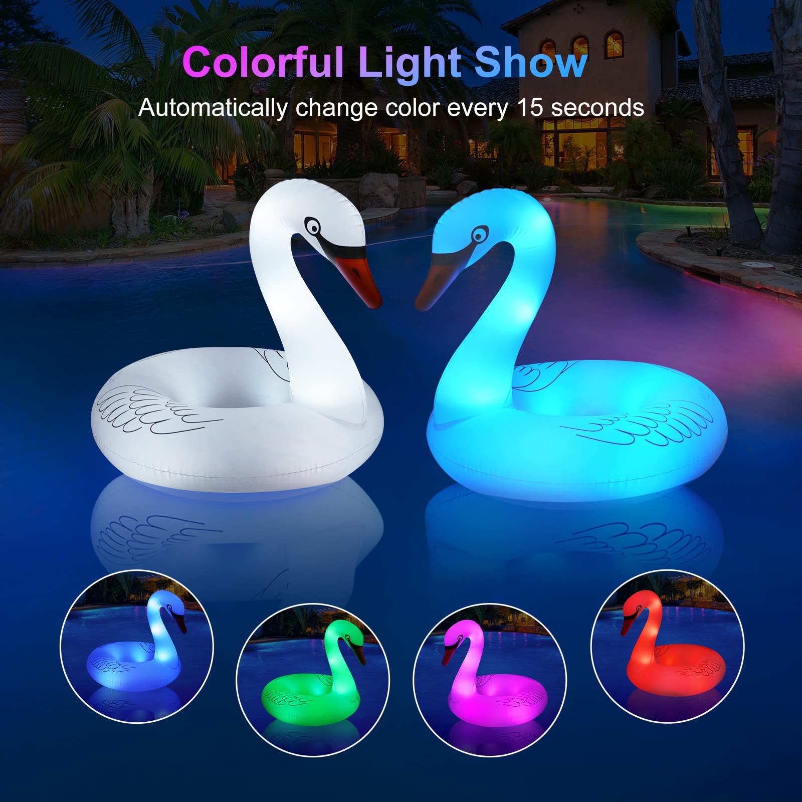 FlyfreeU 42-inch swan pool float offers sturdy seating for adults.