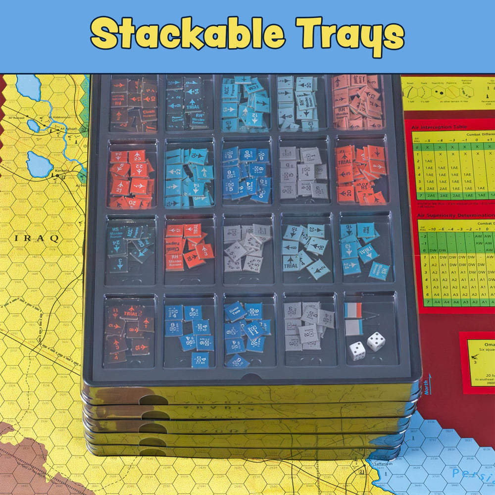 Flying Buffalo five-pack trays hold tokens, dice, and miniatures.