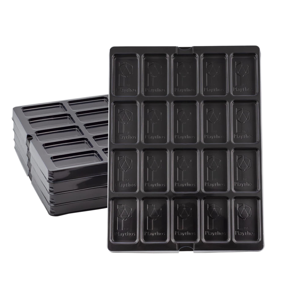 Flying Buffalo game piece trays with 20 compartments for organized storage.