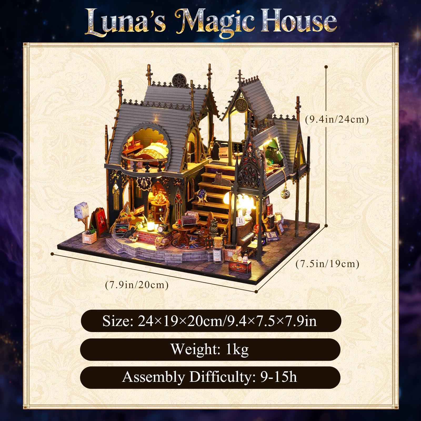 FLYINTOYS Luna's Magic House kit assembled furniture pieces showcase craftsmanship
