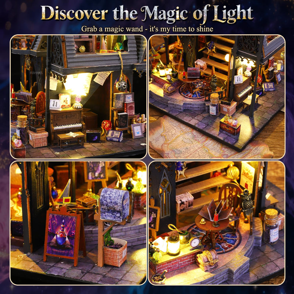 FLYINTOYS Luna's Magic House kit desk setup shows miniature furniture details