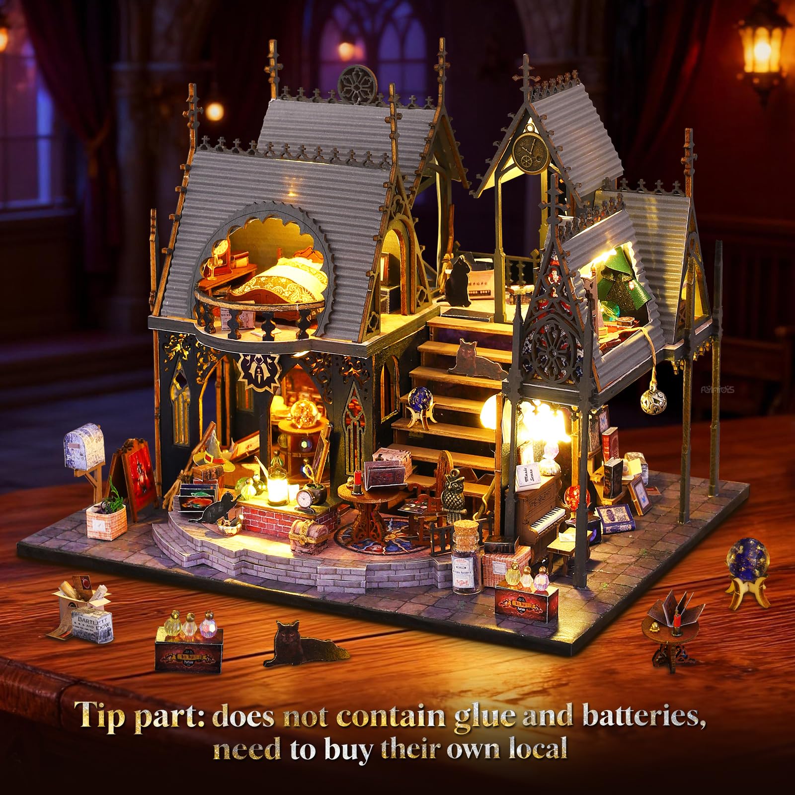 FLYINTOYS Luna's Magic House kit LED-lit interior creates warm ambience