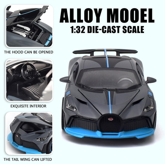 FLYKIRIN Bugatti Divo grey car showing engine sound feature for interactive play