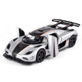 FLYKIRIN Koenigsegg One 1/32 front view with polished diecast finish for display and play.