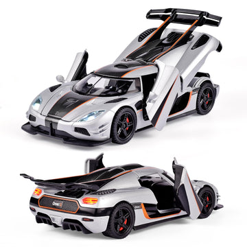FLYKIRIN Koenigsegg One 1/32 top view highlights compact size for collection.