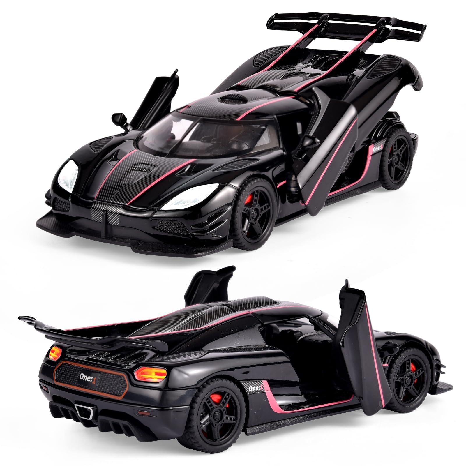 Pull-back mechanism action on the Koenigsegg One toy car