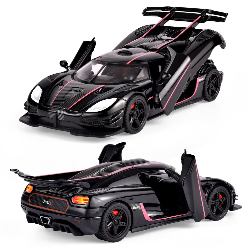 Pull-back mechanism action on the Koenigsegg One toy car