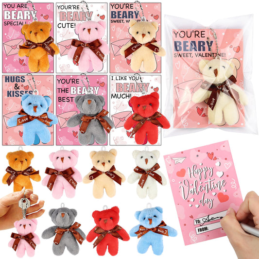 FLYSNK 28-pack bears and cards set for classroom Valentine's exchanges