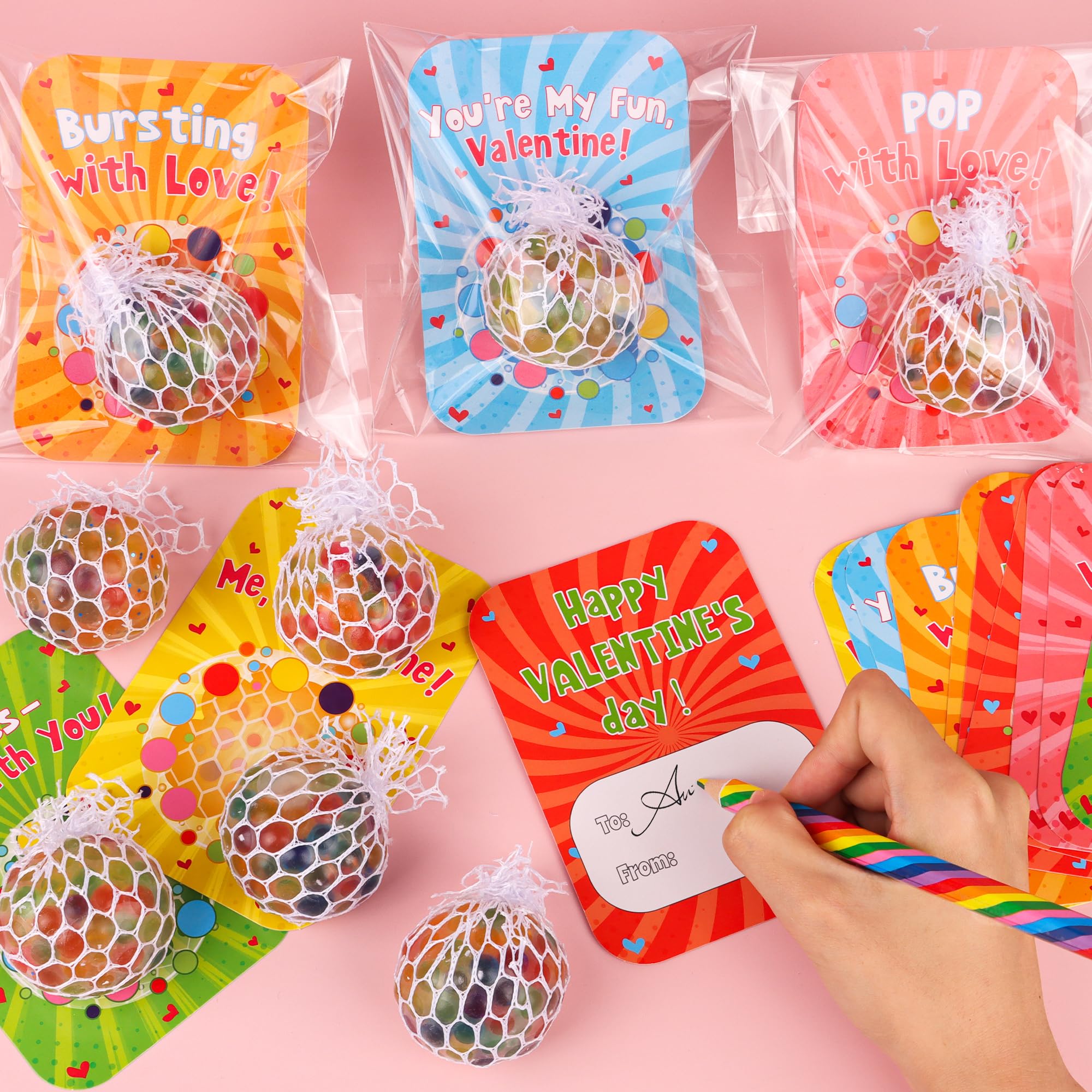 FLYSNK clear gift bags show the stress ball and card as ready-to-gift set