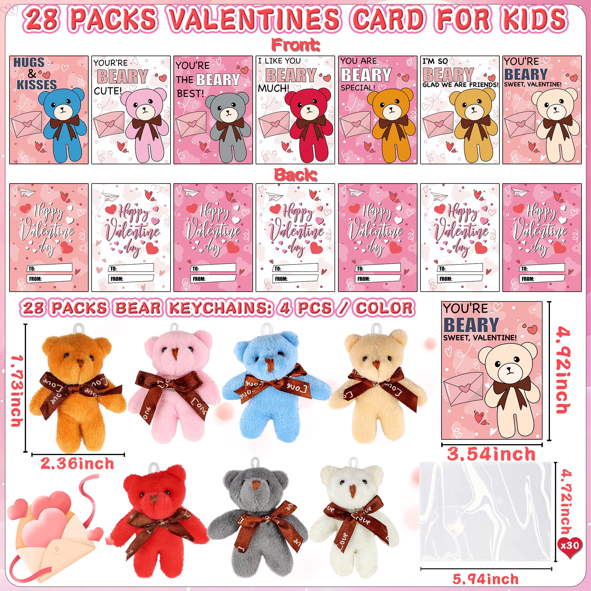 FLYSNK mini plush bear with keychain clips for backpacks