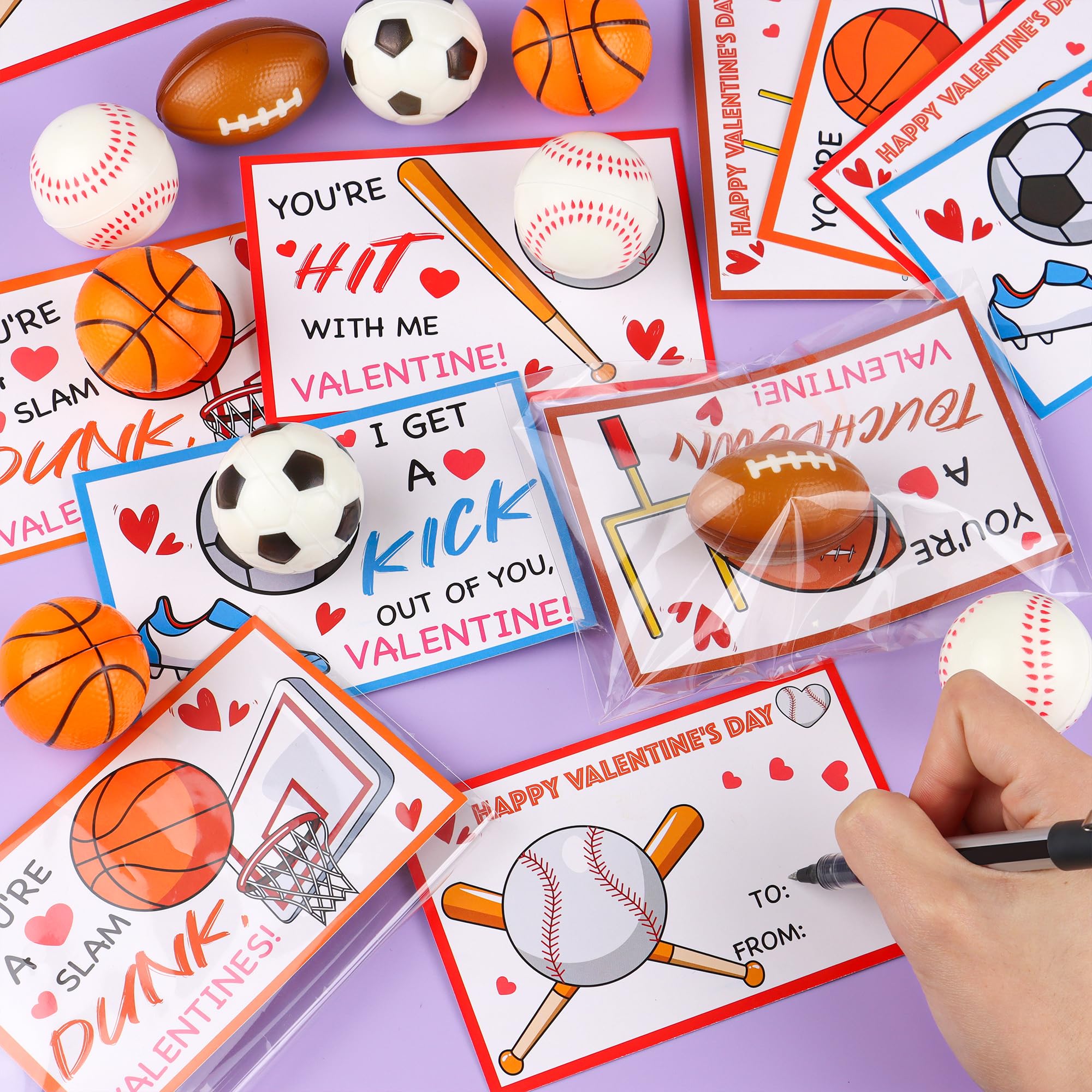 FLYSNK stress ball football design with valentines card encourages sharing during class