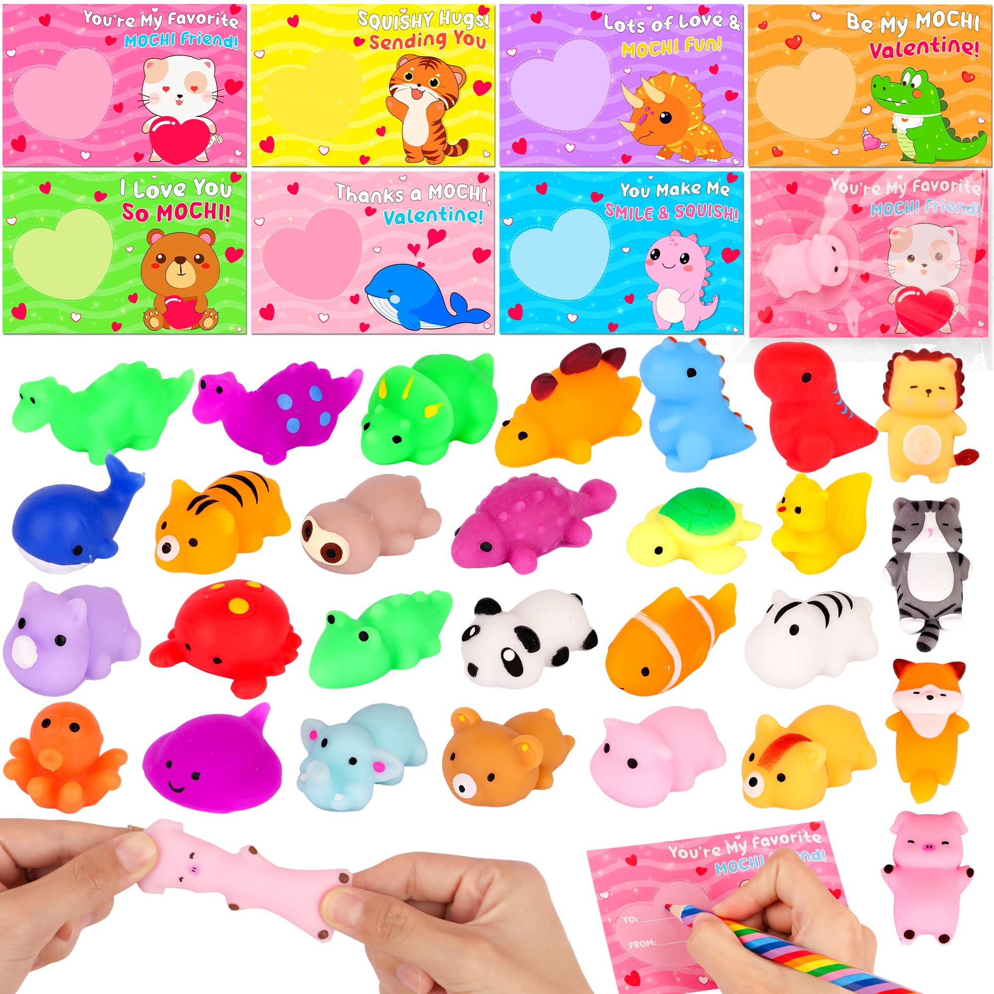 FLYSNK valentines cards with mochi squishies bundle for classroom exchanges and smiles.