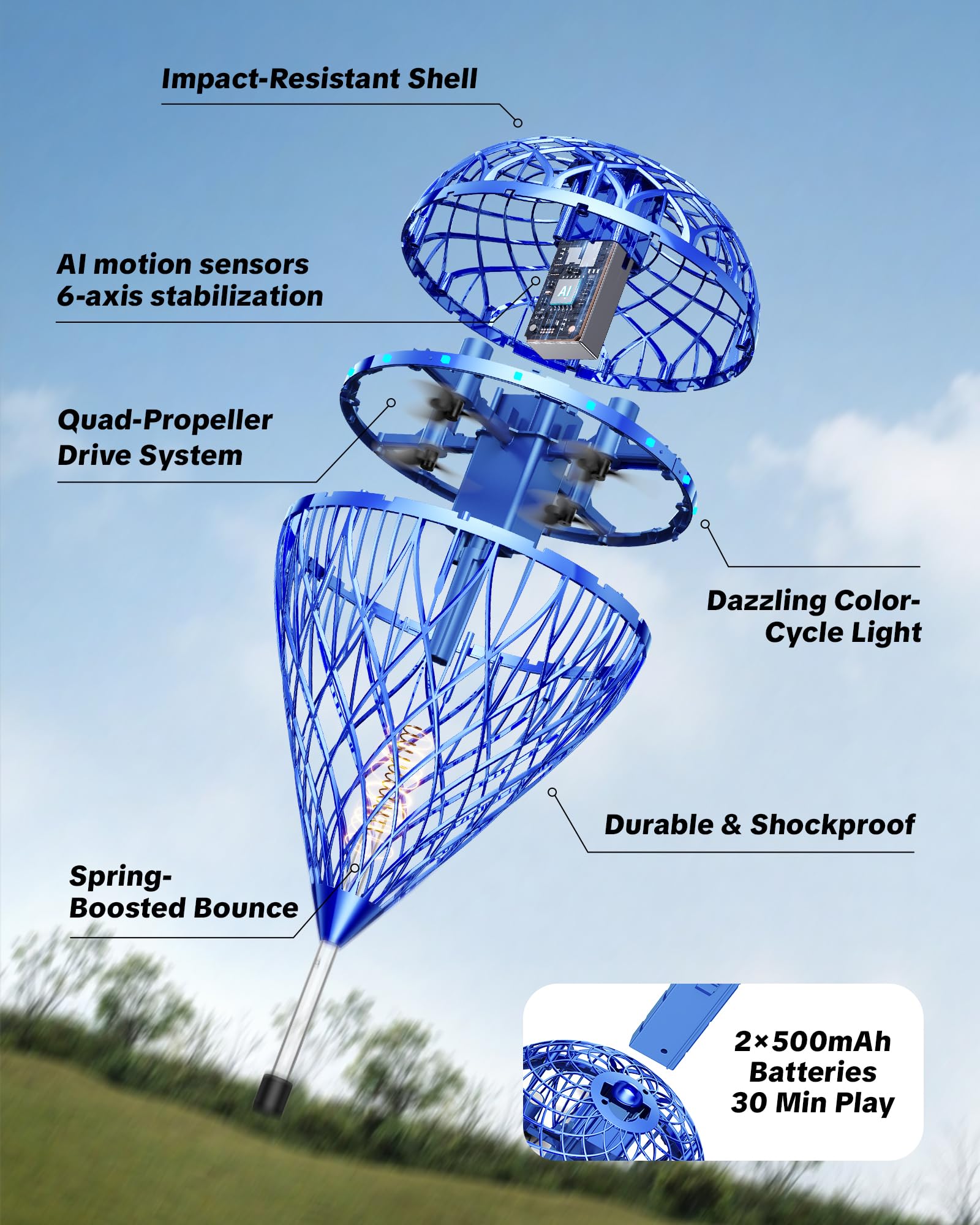 Flystars Dual batteries provide up to 30 minutes play