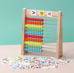 Flzoaveus wooden beads on abacus for tactile number exploration and grouping.