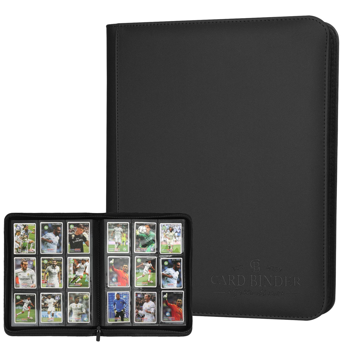 Foalgo binder open with 9-pocket layout for organized viewing.
