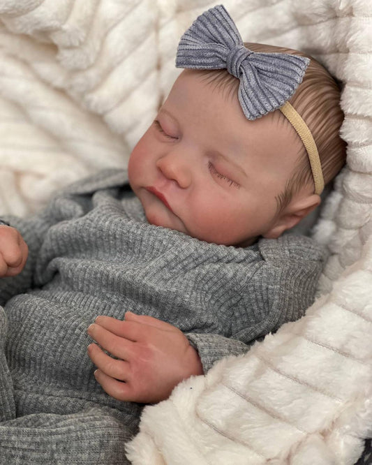 FOCKOF Realistic Reborn Baby Doll Girl 17-inch gray, lifelike vinyl for imaginative play.
