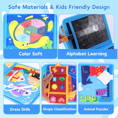 FoenixArte Ocean Busy Book zipper-activity promotes daily life skill independence.