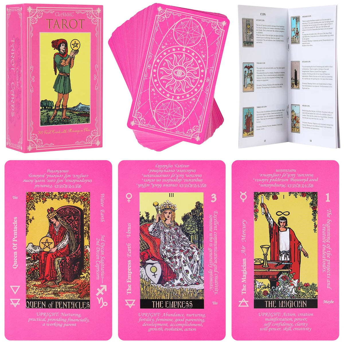 Fofeadm Pink Tarot Deck front view shows beginner-friendly design