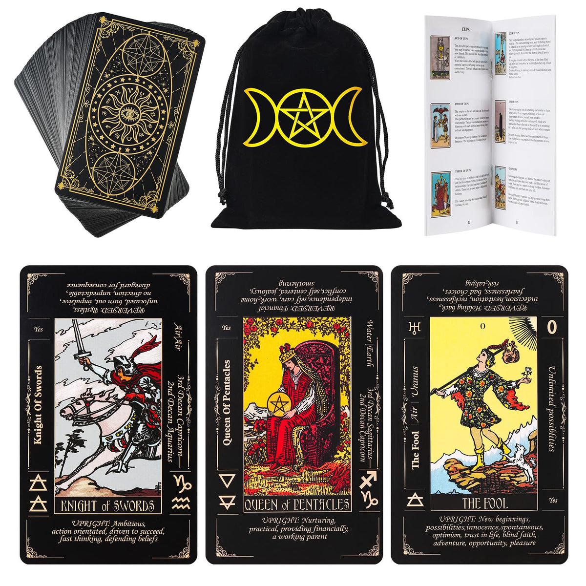 Fofeadm Tarot Cards front with keywords for quick learning.