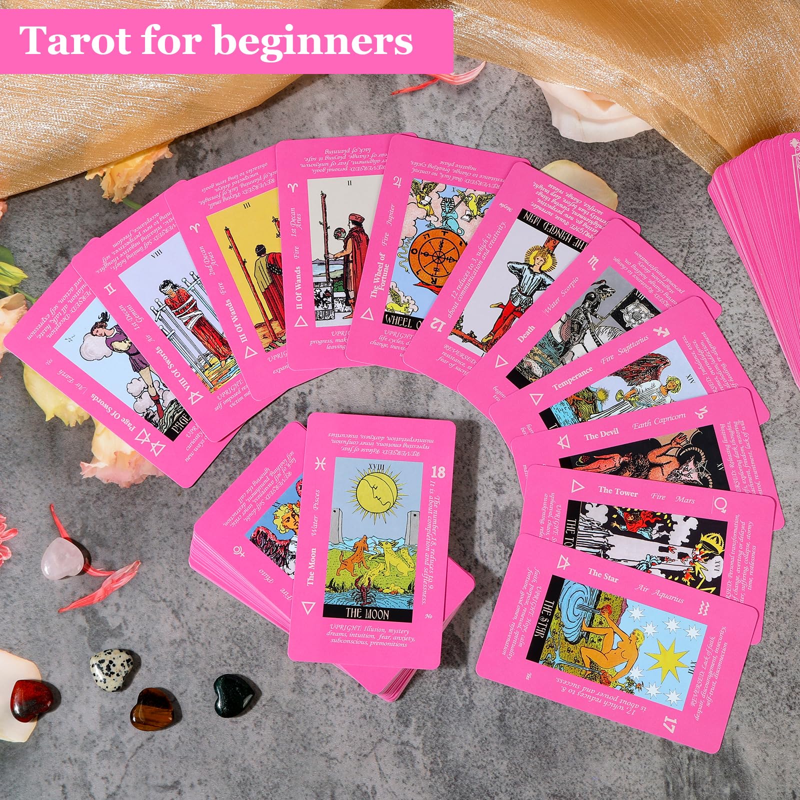 Fofeadm Tarot Cards with on-card meanings aid interpretation