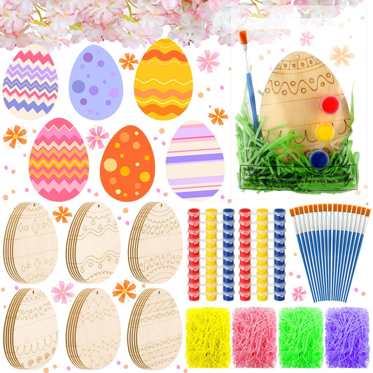 Foilswirl 30-set wooden Easter egg ornaments ready to paint for family crafting.